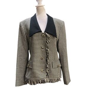 BICCI FLORINE WACHTER M/L black/white houndstooth fringed wool vintage blazer